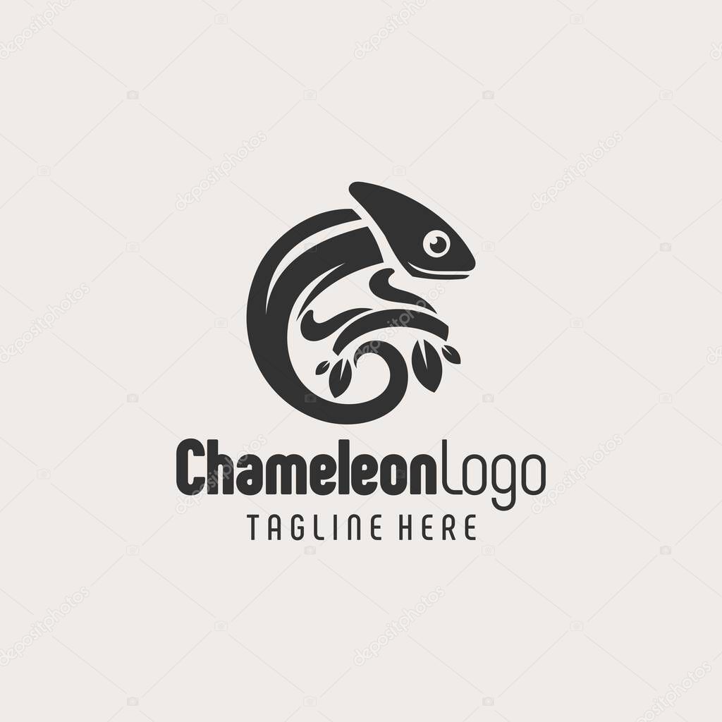 Clean Black White Chameleon Outline