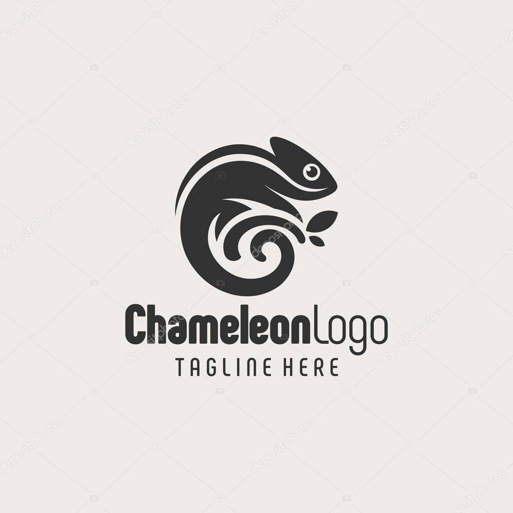 Geometric Chameleon Emblem Black White