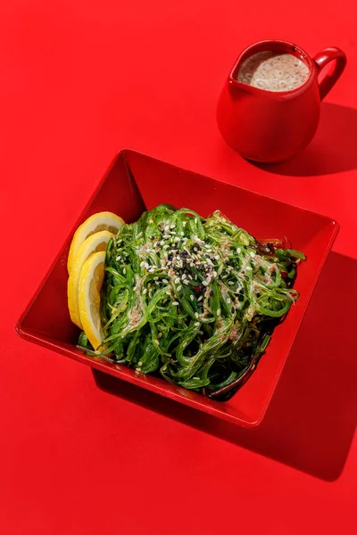 Edible Green Algae Salad Nut Sauce Red Color Boul Red Imagen De Stock