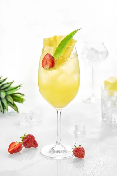 Classic Lemonade Mix Glass White Background Pineapple Puree Quince Syrup — Stockfoto