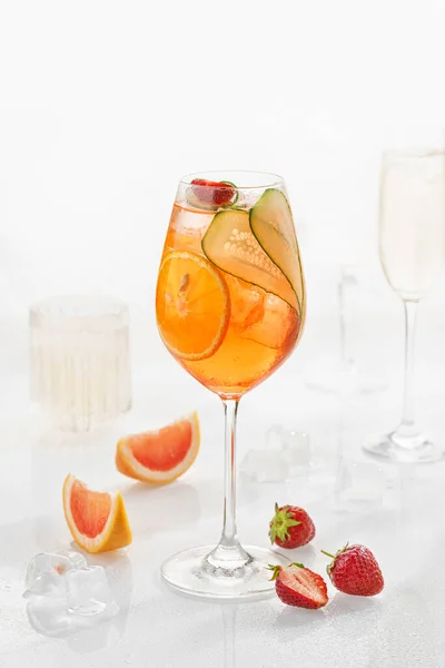 Classic Lemonade Mix Glass White Background Grapefruit Cucumber Strawberry Soda Fotos De Stock Sin Royalties Gratis