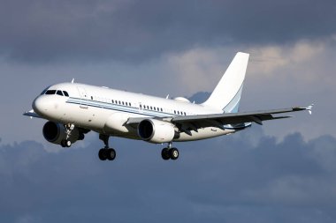 Luqa, Malta - January 29, 2023: Qatar Amiri Flight Airbus ACJ319 (A319-115CJ) (Reg.: A7-MHH) landing runway 31 in the afternoon.