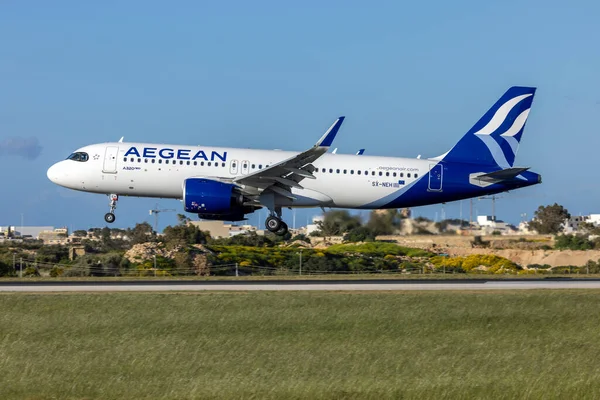 Luqa Malta Квітня 2023 Aegean Airlines Airbus A320 271N Reg — стокове фото