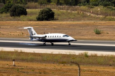 Luqa, Malta - July 20, 2023: Oyonnair Piaggio P-180 Avanti II (REG: F-HXPG) just landing runway 31.