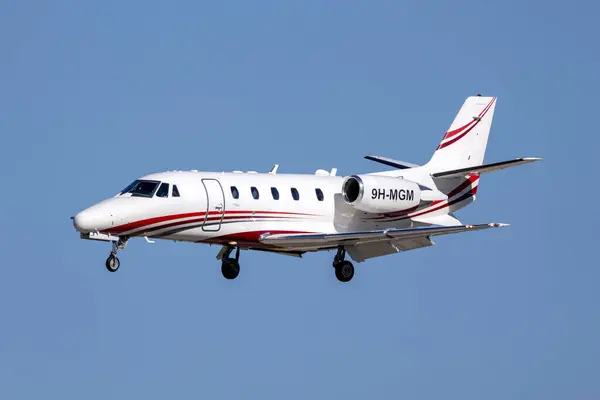 stock image Luqa, Malta - March 6, 2024: Cessna 560XL Citation Excel (REG: 9H-MGM) on finals runway 31.