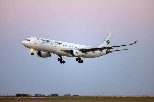 stock image Luqa, Malta - July 23, 2024: Saudi Arabian Airlines (Wamos Air) Airbus A330-343 (REG: EC-NOG) in a new color scheme.