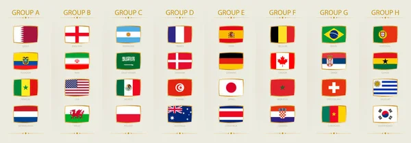Wereldvoetbal Toernooi Deelnemers Vlaggen Alle Groepen Vlaggen Lichte Achtergrond Vectorverzameling — Stockvector