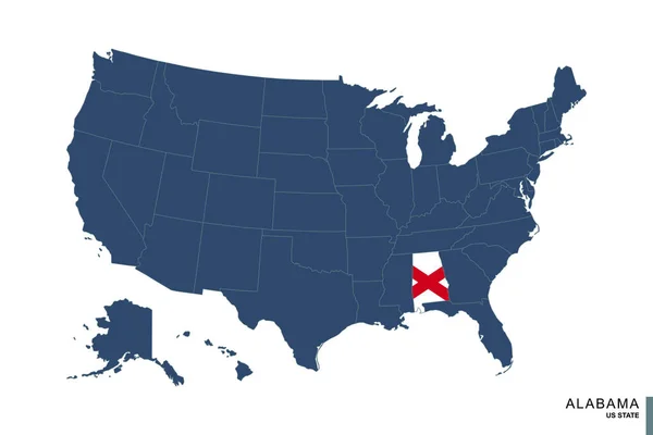 Stan Alabama Niebieskiej Mapie Stanów Zjednoczonych Ameryki Flaga Mapa Alabama — Wektor stockowy