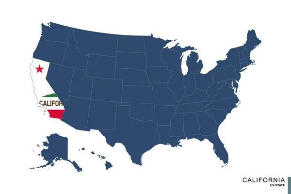 Kalifornia Állam Amerikai Egyesült Államok Kék Térképén Zászló Térkép Kalifornia — Stock Vector