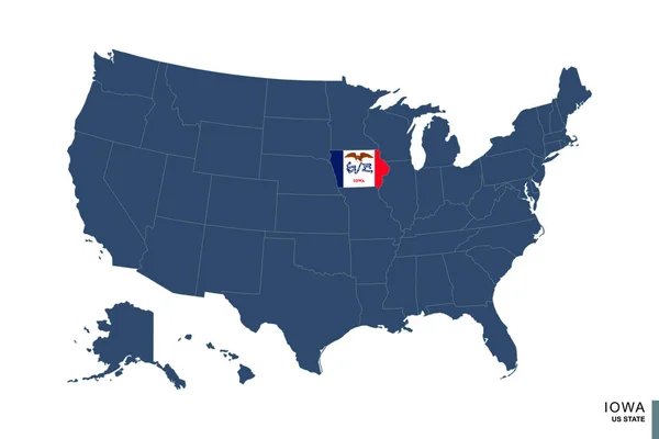 Staat Iowa Blauwe Kaart Van Verenigde Staten Van Amerika Vlag — Stockvector
