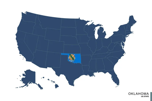 Staat Oklahoma Blauwe Kaart Van Verenigde Staten Van Amerika Vlag — Stockvector