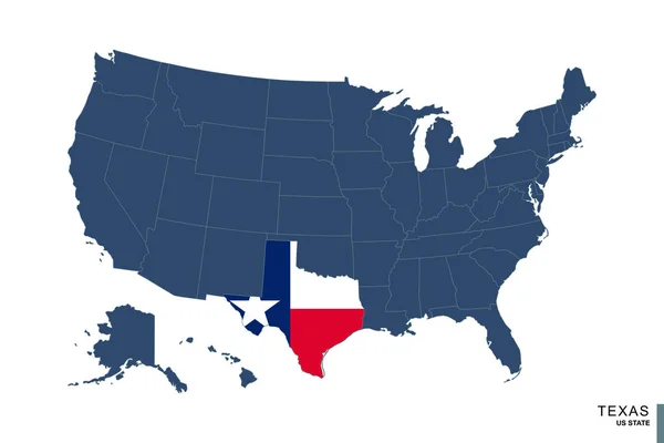 Teksas Eyaleti Amerika Birleşik Devletleri Nin Mavi Haritasında Teksas Bayrağı — Stok Vektör