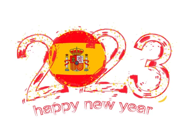 2023 Рік Стилі Гранж Прапором Іспанії — стоковий вектор