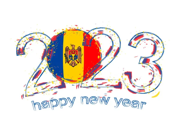 2023 Jahr Grunge Stil Mit Der Flagge Moldawiens — Stockvektor