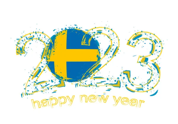 2023 Year Grunge Style Flag Sweden — Stock Vector