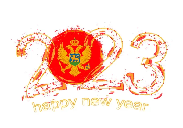 2023 Año Estilo Grunge Con Bandera Montenegro — Archivo Imágenes Vectoriales