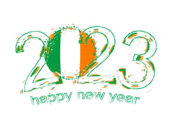 2023年アイルランドの国旗とグランジスタイルで年 — ストックベクタ