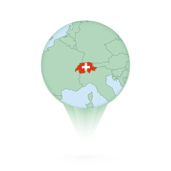 Suíça Mapa Ícone Localização Elegante Com Mapa Bandeira Suíça — Vetor de Stock