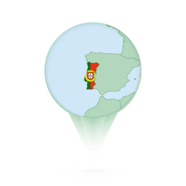 葡萄牙地图 带有葡萄牙地图和国旗的时尚位置图标 — 图库矢量图片