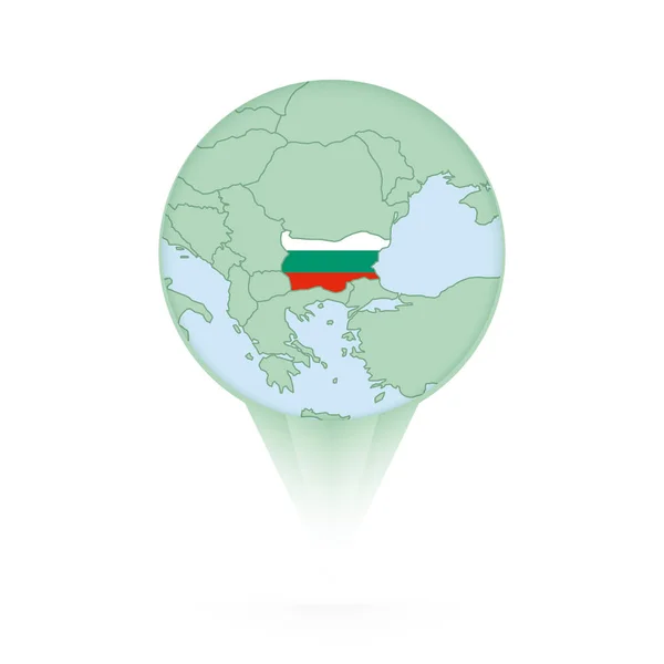 ブルガリア地図 ブルガリア地図とフラグとスタイリッシュな場所のアイコン — ストックベクタ