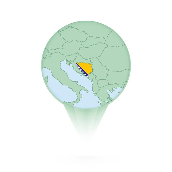 ボスニア ヘルツェゴビナ地図 スタイリッシュな位置アイコンとボスニア ヘルツェゴビナ地図と旗 — ストックベクタ