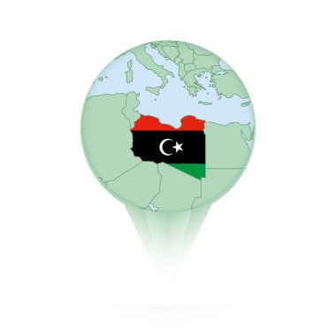 Libya haritası, Libya haritası ve bayrağı ile şık konum simgesi.
