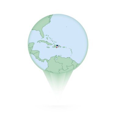 Dominik Cumhuriyeti haritası, Dominik Cumhuriyeti haritası ve bayrağı olan şık konum simgesi.