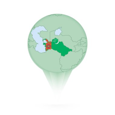 Türkmenistan haritası, Türkmenistan haritası ve bayrağı olan şık konum simgesi.