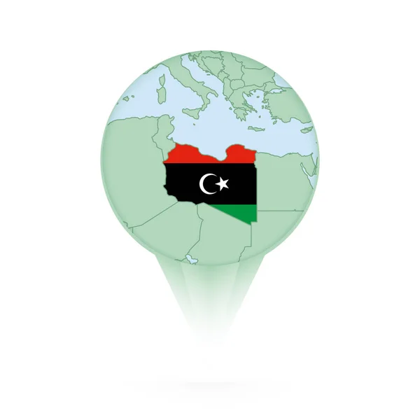 Libia Mapa Elegante Ubicación Icono Con Libia Mapa Bandera — Archivo Imágenes Vectoriales