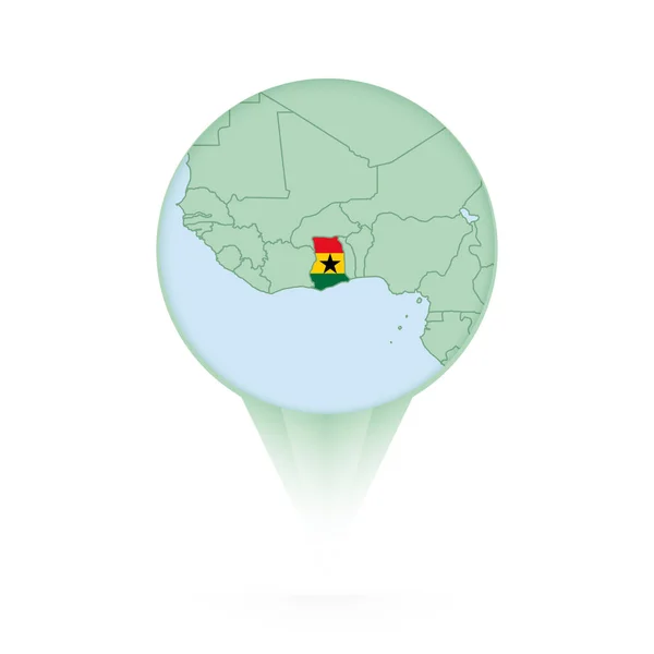 Ghana Mapa Elegante Ubicación Icono Con Ghana Mapa Bandera — Archivo Imágenes Vectoriales