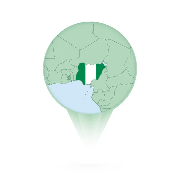 Nigeria Mapa Elegante Ubicación Icono Con Nigeria Mapa Bandera — Vector de stock