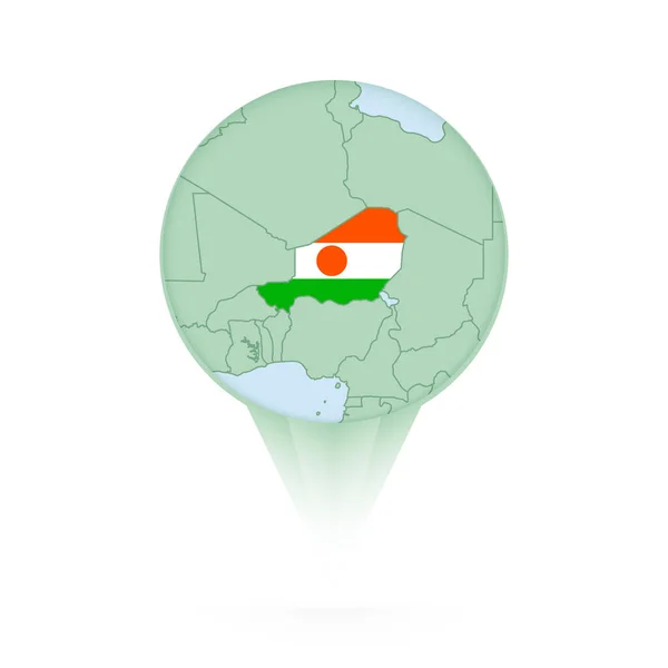 Nigerská Mapa Stylová Ikona Umístění Mapou Nigeru Vlajkou — Stockový vektor