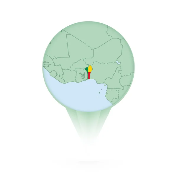 Mapa Beninu Stylowa Ikona Lokalizacji Mapą Beninu Flagą — Wektor stockowy