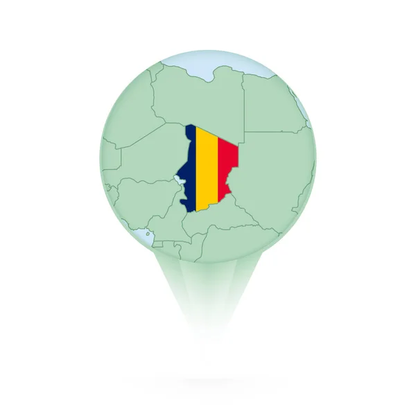 Τσαντ Χάρτη Κομψό Εικονίδιο Τοποθεσία Τσαντ Χάρτη Και Σημαία — Διανυσματικό Αρχείο