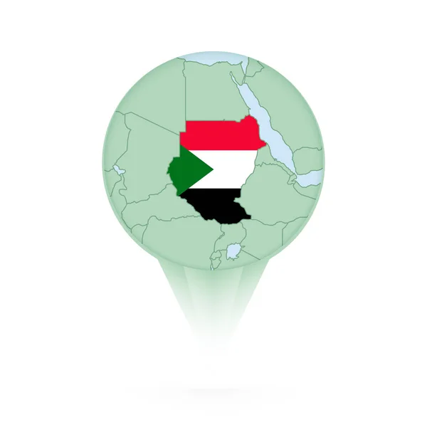 Sudán Mapa Elegante Ubicación Icono Con Sudán Mapa Bandera — Vector de stock