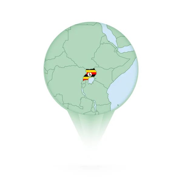 Mapa Uganda Ícone Localização Elegante Com Mapa Bandeira Uganda —  Vetores de Stock