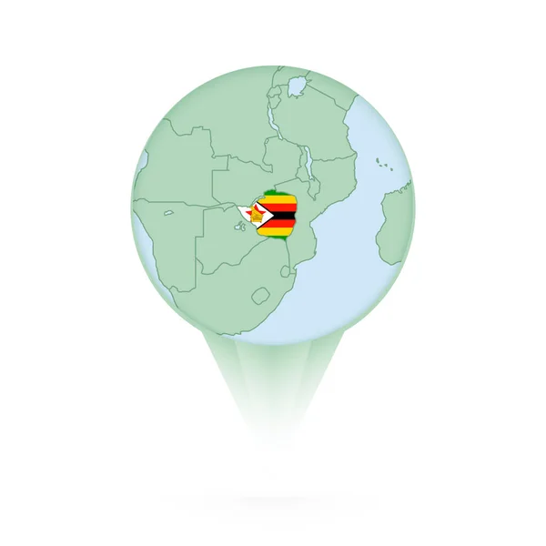 Plattegrond Zimbabwe Stijlvolle Locatie Icoon Met Plattegrond Zimbabwe Vlag — Stockvector
