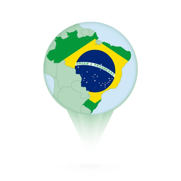 ブラジル地図 ブラジル地図とフラグとスタイリッシュな場所のアイコン — ストックベクタ