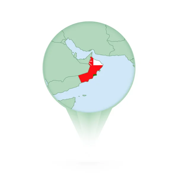 Omán Mapa Elegante Ubicación Icono Con Omán Mapa Bandera — Vector de stock