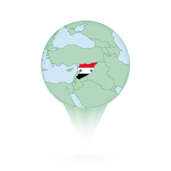シリア地図 シリア地図とフラグとスタイリッシュな場所のアイコン — ストックベクタ