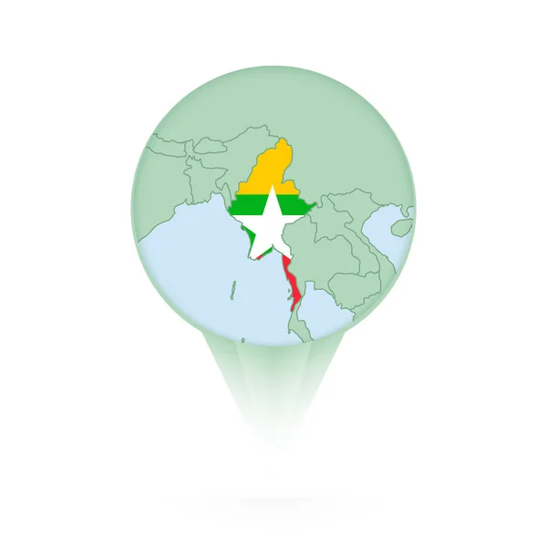 ミャンマー地図 ミャンマー地図とフラグとスタイリッシュな場所のアイコン — ストックベクタ