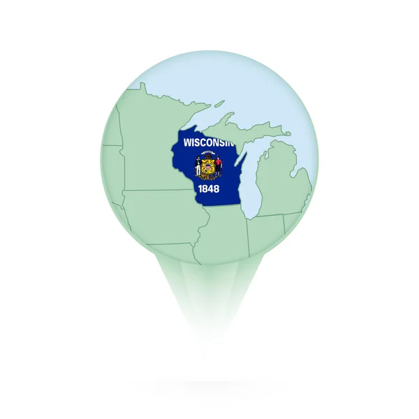 Wisconsin Mapa Elegante Ubicación Icono Con Wisconsin Mapa Bandera — Vector de stock