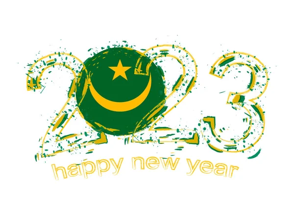 2023年与毛里塔尼亚国旗共庆的新年 — 图库矢量图片