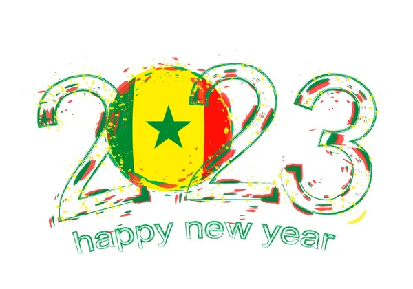 2023 Anno Stile Grunge Con Bandiera Del Senegal — Vettoriale Stock