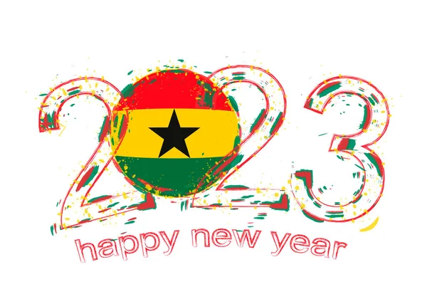 2023 Année Style Grunge Avec Drapeau Ghana — Image vectorielle