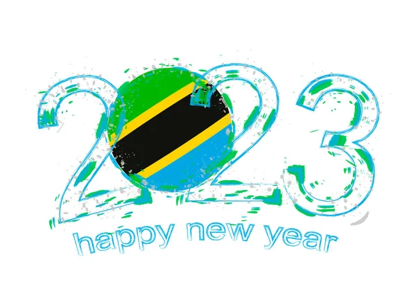 2023 Ano Estilo Grunge Com Bandeira Tanzânia —  Vetores de Stock