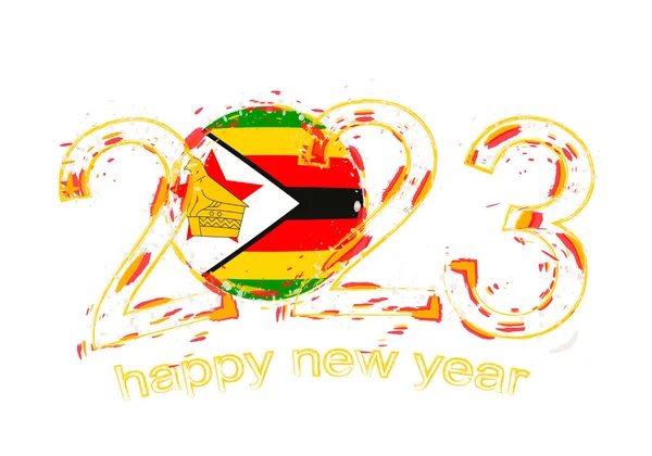 2023 Год Гранж Стиле Флагом Зимбабве — стоковый вектор