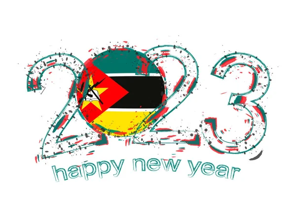 2023 Année Style Grunge Avec Drapeau Mozambique — Image vectorielle