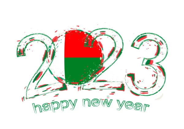 2023 Année Style Grunge Avec Drapeau Madagascar — Image vectorielle