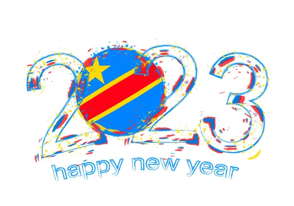 2023 Ano Estilo Grunge Com Bandeira República Democrática Congo —  Vetores de Stock